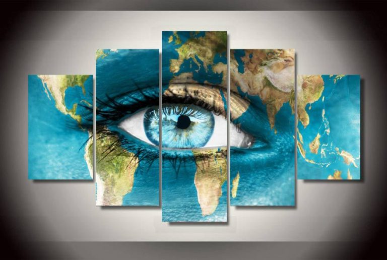 Blue Eye World Map Multi Canvas Art